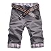 ROBO Short Homme Slim Fit Casual Bermuda Chino Pantalon Court Carreaux sans Ceinture, Gris, FR XXS-XS/Tag L