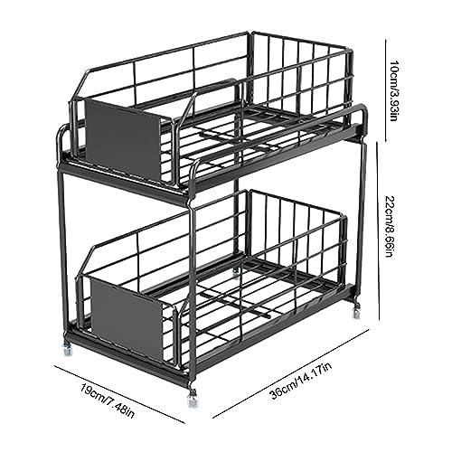 Organizador Bajo Lavabo Grande de 2 Niveles en Acero Negro Ajustable para Cocina, Baño, Despensa y Clóset miniatura 7