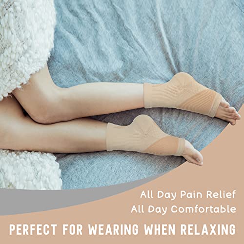 Keskale Ankle Brace Compression Sleeve (3 Pairs) For Neuropathy Pain, Achilles Tendonitis & Plantar Fasciitis Relief - Foot Brace, Toeless Ankle Support Compression Socks For Women & Men (Beige, M) #TOP2