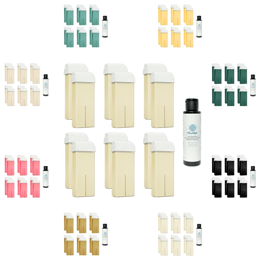 Cera Depilatoria Liposolubile Roll-on da 100ml - Ricarica per Manipolo Scalda cera a Rullo Ceretta Epilazione 12 Pezzi - Talco + OMAGGIO Olio dopo cera Anyskin® da 100ml