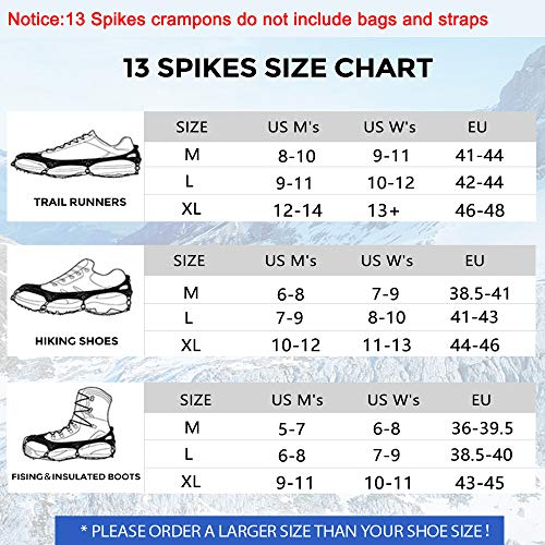 Uelfbaby Crampons 13 Spikes Ice Snow Grips Traction Cleats System Safe Protect for Walking, Jogging, or Hiking on Snow and Ice - Thumbnail 4