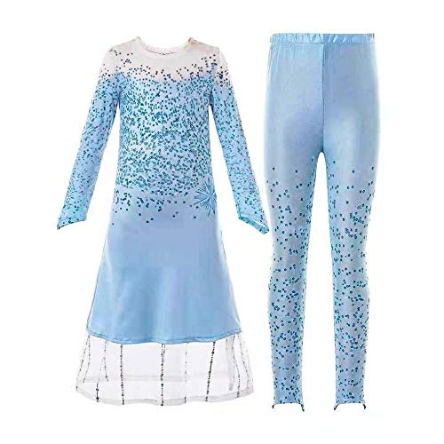 NNDOLL Costume de Carnaval Fille Robe de Princesse Robe Bleu Clair 866 (110 (2-3 Ans)