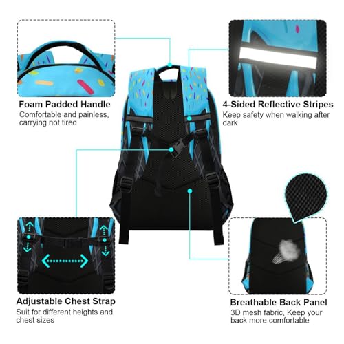Image of Blue Black Ice Cream Cute Backpacks with Chest Strap,Lightweight Bookbags 17 Inch, Casual Daypack Bags