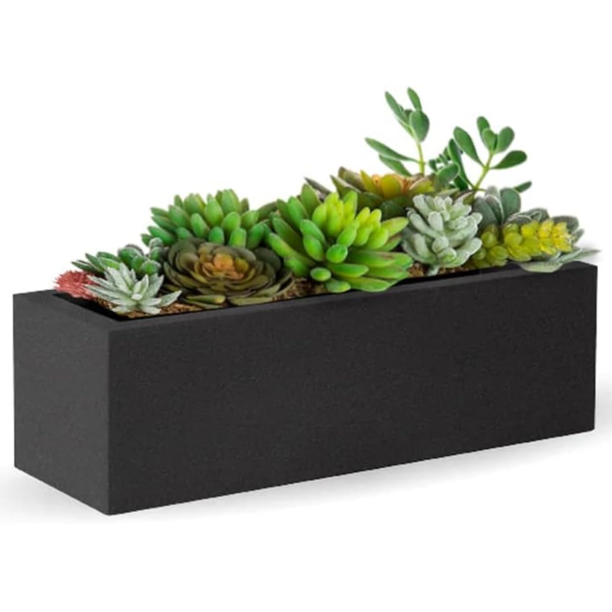 Elly Décor 24 x 8 inch Rectangular Plastic Planter with Drainage, Classic Smooth Texture, Lightweight & Extremely Durable 24"x8" Rectangular Planter, Black