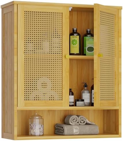 Amazon.com: HYNAWIN Bamboo 2 Tier Bathroom Wall Cabinet with Adjustable ...