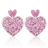 Trinckle Pink Heart Earrings for Women, Valentine Earrings for Women as Valentines Day Gifts for Girlfriend Wife Daughter Sister Mom, Sparkly Dangle Heart Earrings for Valentine's Day Daily Party Cosplay