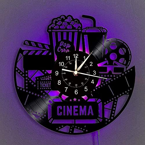 Tuohui Cinema Clock Home Theater Decor And Popcorn Vinyl Wall Clock Movie Night Movie Reel Wall Decoration Art Gifts Led Luminous Wall Clock Gift Creative For Movie Lovers Christmas Halloween A #TOP2