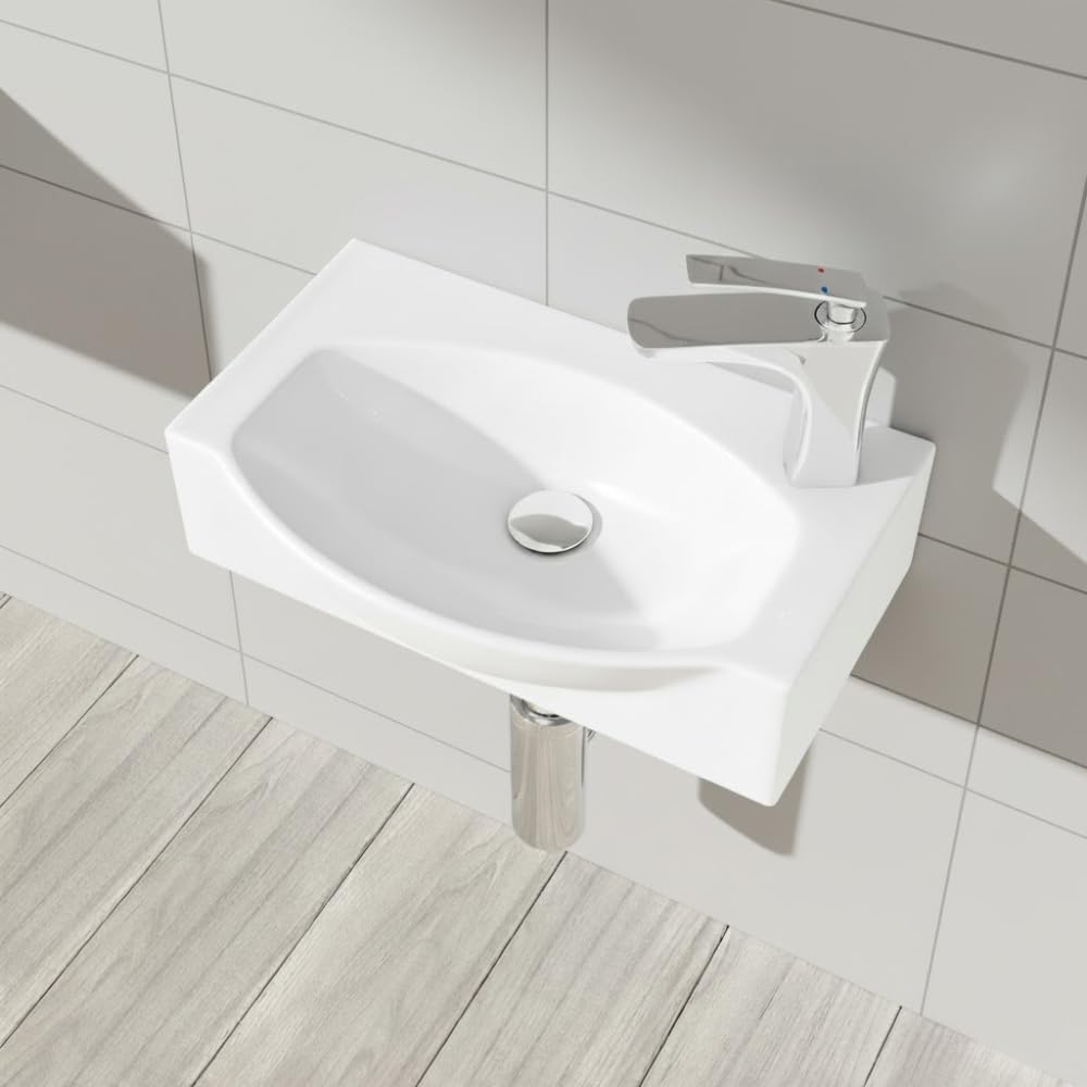 Db Durovin Bathrooms Glossy White Durovin Bathrooms Compact Ceramic Sink 405 X 280 X 110Mm (Wxdxh)- Wall Hung Or Countertop - D Shape Cloakroom Hand Washing Basin - One Right Corner Tap Hole