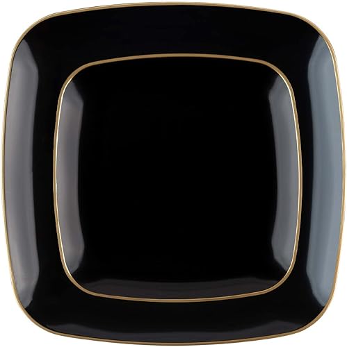 Miniatura 3 de PARTY BARGAINS Platos cuadrados desechables de 8.5 pulgadas de la colección orgánica, paquete de 20, negro con borde dorado, elegantes platos de