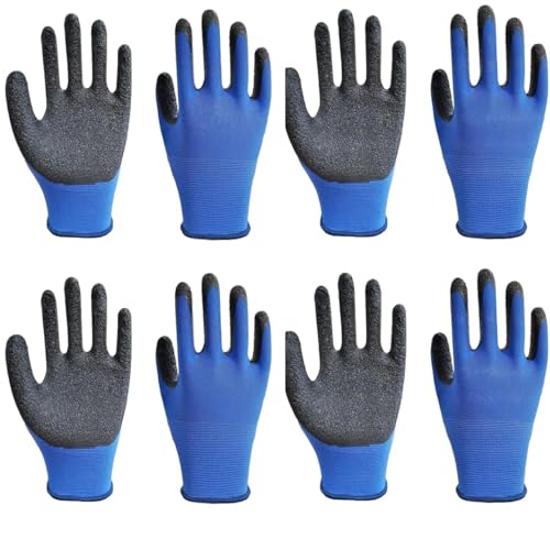 Image of 5Pair Nylon Knitted Latex Rubber Coated Safety Hand Protection Working Gloves For Anti Cut Heat & Fire Resistant Industrial Gloves For Men Women (PACK OF 10Gloves) (BLUE-BLACK 5PAIR)