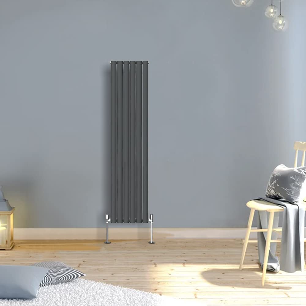 Warmehaus Anthracite Designer Radiator Vertical Oval Column Single Panel Rad 1600x354mm