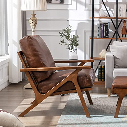 Chairus Leather Accent Chair Mid Century Modern Armchair Compfy Upholstered Lounge Arm Chair For Living Room Fireplace/Bedroom/Reception/Dorms, Pu Brown #TOP3