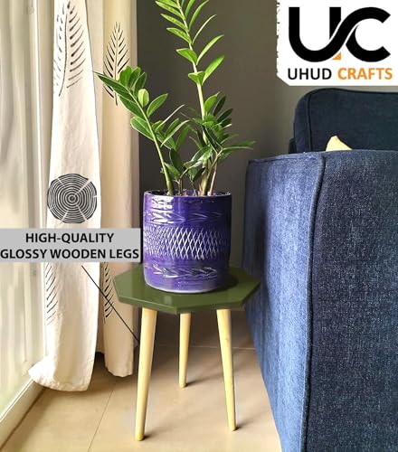 Image of UHUD CRAFTS Multipurpose Wooden Foldable Side Table /End Table /Plant Stand /Stool for Living Room & Bedroom | Kids Play Furniture Table - Olive Green