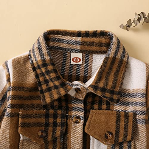 Kids Jacket with Hood Toddler Boys Girls Shirt Coat Jacket Plaid Long Sleeve Kids Turn Winter (Brown, 18-24 Months)2