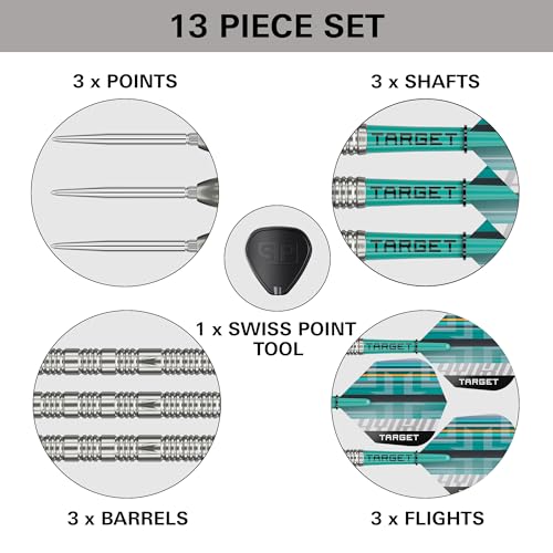 Image of Target Darts Hydro Steel Tip Dart Set, 21G /22G /23G /24G /25G /26G (Barrel 01 /02 /03) | 90% Tungsten Darts, Silver Swiss Point Tips, Pro Grip Tag Shafts & Pro Ultra No.6 Flights, SP Tool Included