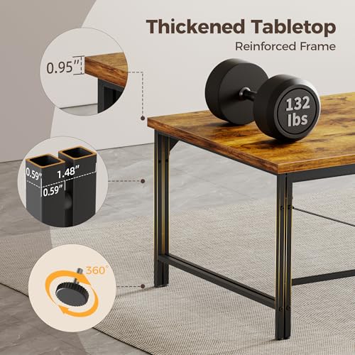Image of Mericonia 40 Inch Computer Desk, 1 inch Thick Small Office Table, Brown | Modern Simple Style, Heavy Duty Industrial Frame, Small Study & Writing Table for Home Bedroom Work
