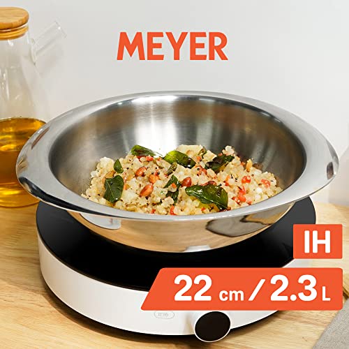 Image of Meyer Trivantage Nickel Free Stainless Steel Triply Tasla | Steel Kadai Heavy Bottom | Tasla Kadhai | Triply Deep Kadai Without Handle | Gas and Induction Base, 22cm