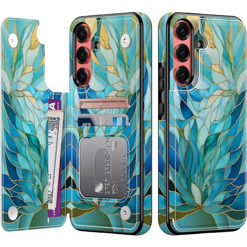Étui portefeuille Samsung S25 floral avec porte-cartes et béquille de protection