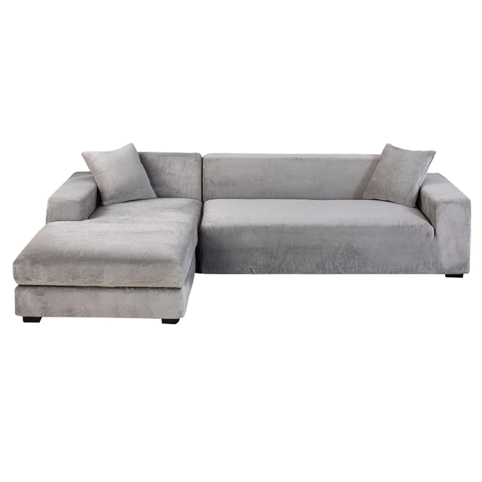 Housse de canapé d'angle en L extensible gris protection 8 places antidérapante