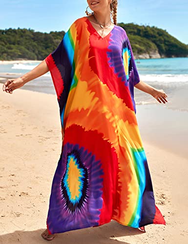 Eddoyee V Neck Print Kaftan Swimsuit Cover Ups for Women Plus Size Beach Caftan Dress Casual Loungewear3