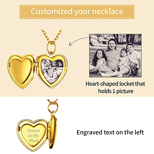Chicsilver Personalized Gold Heart Locket Pendant Necklace 18K Gold Plated Custom Photo Necklace Customized Picture Jewelry Necklace For Women/Mom/Wife/Sister #TOP1