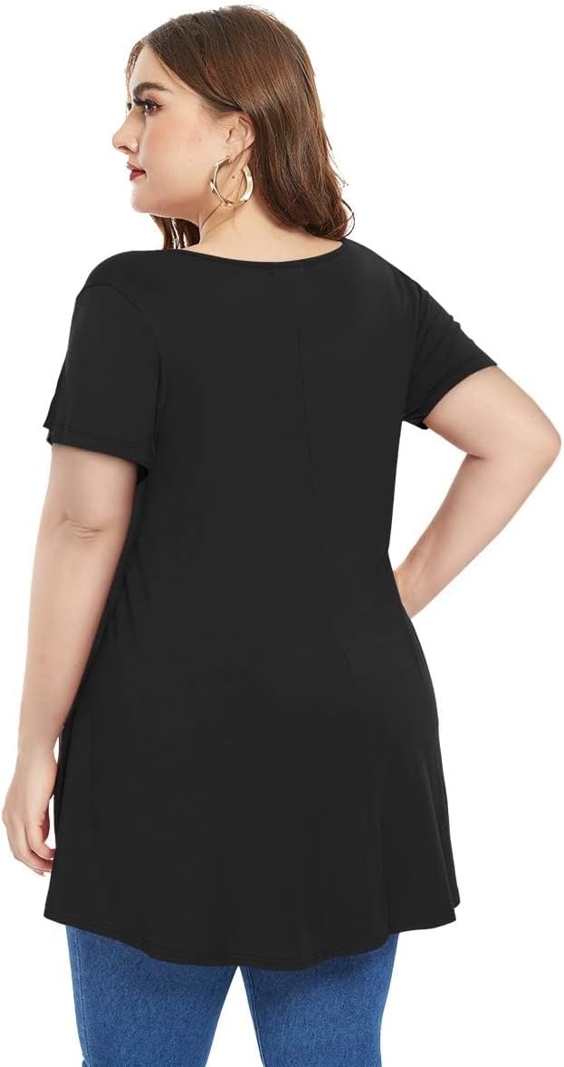 MONNURO Womens Plus Size Tops Sexy V Neck Summer Basic Casual T-Shirt Short Sleeve Tunics for Legging