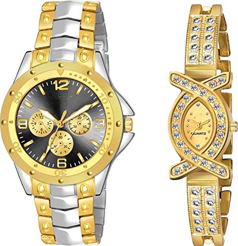 Goldenize Fashion Analogueue Black Diamond Golden Dial Mens And Womens Couple Combo Watches (B08GS8K6NB) Amazon Price History, Amazon Price Tracker