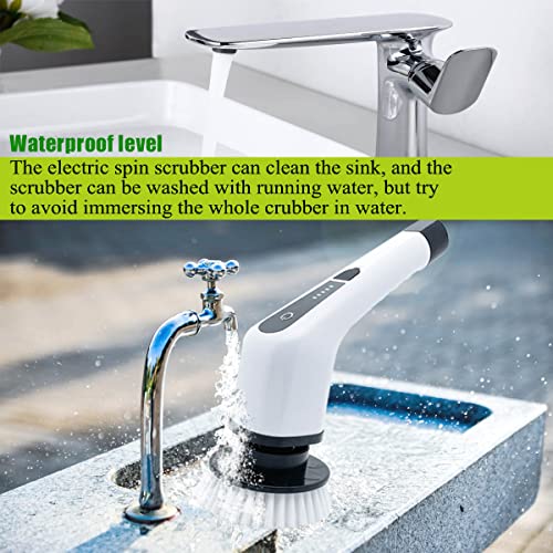 Image of Portable Electric Spin Scrubber Rechargeable Power Scrubber Cleaning Brush, with 7 Replaceable Brush Heads and Handle Electric Bathroom Scrubber, for Tile, Floor, Tub, Window, Wall, Car