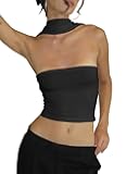 Women's Sexy Halter Tube Tank Crop Tops Strapless Slim Fitted Y2k Bandeau Top Off Shoulder Basic Cami Shirts