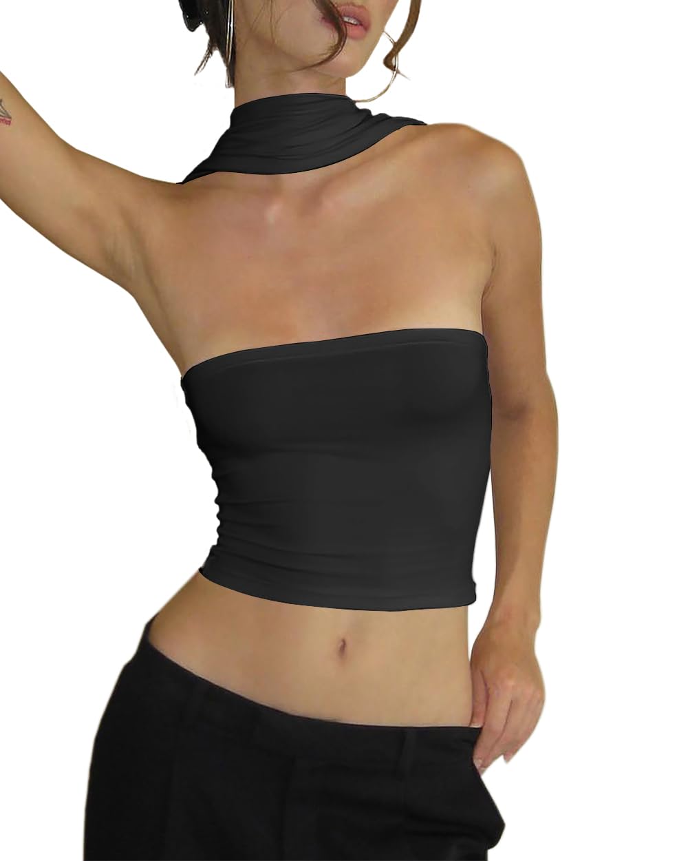 Abasona Women's Sexy Halter Tube Tank Crop Tops Strapless Slim Fitted Y2k Bandeau Top Off Shoulder Basic Cami Shirts