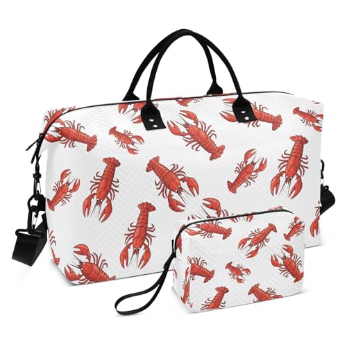 Cartoon Red Lobster Travel Duffel Bag for Men Women with Makeup Bag Weekend Overnight Carry On Bags for Hospital Travel Gym