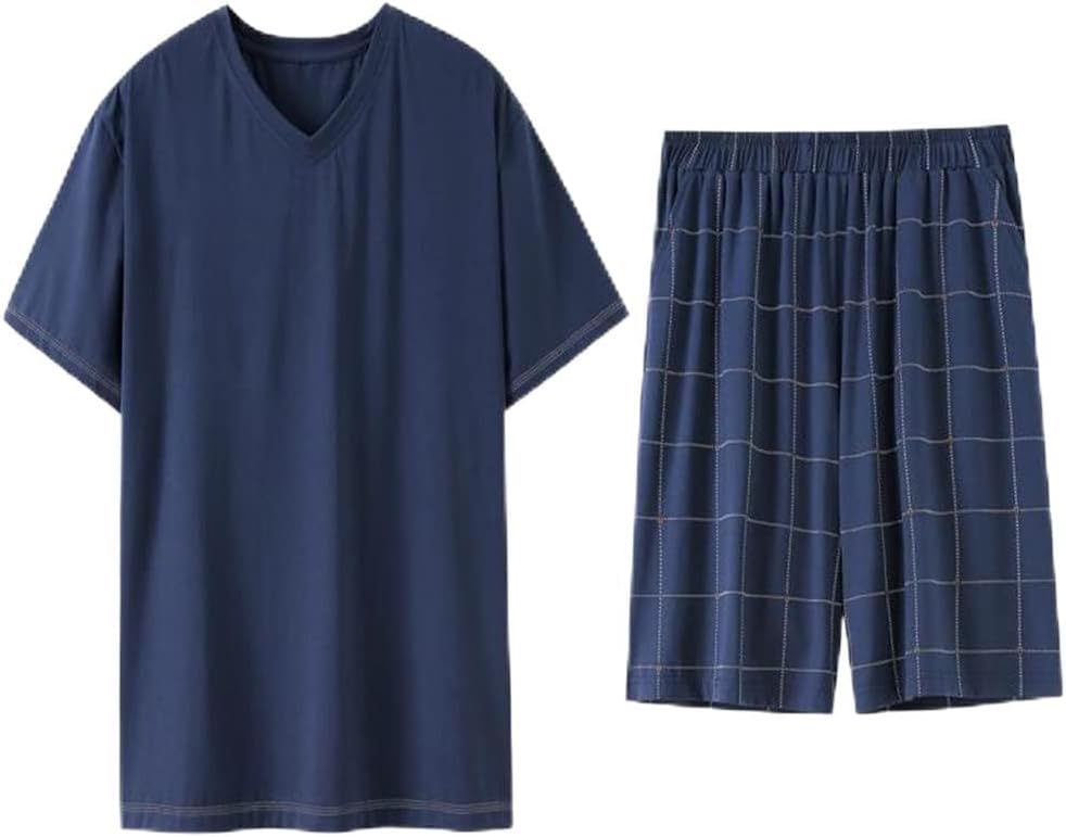 Plaid Shorts Pajamas Men Modal Short Sleeve Men's Ice Silk Thin Half