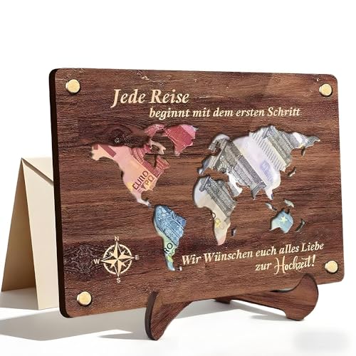 Geldgeschenk Hochzeit, Weihnachten Weltkarte Bilderrahmen Geldgeschenk, Hochzeit Geschenke mit Ständern Hochzeitsgeschenke für Brautpaar Geld, Personalisierte Hochzeitsgeschenk Verpackung