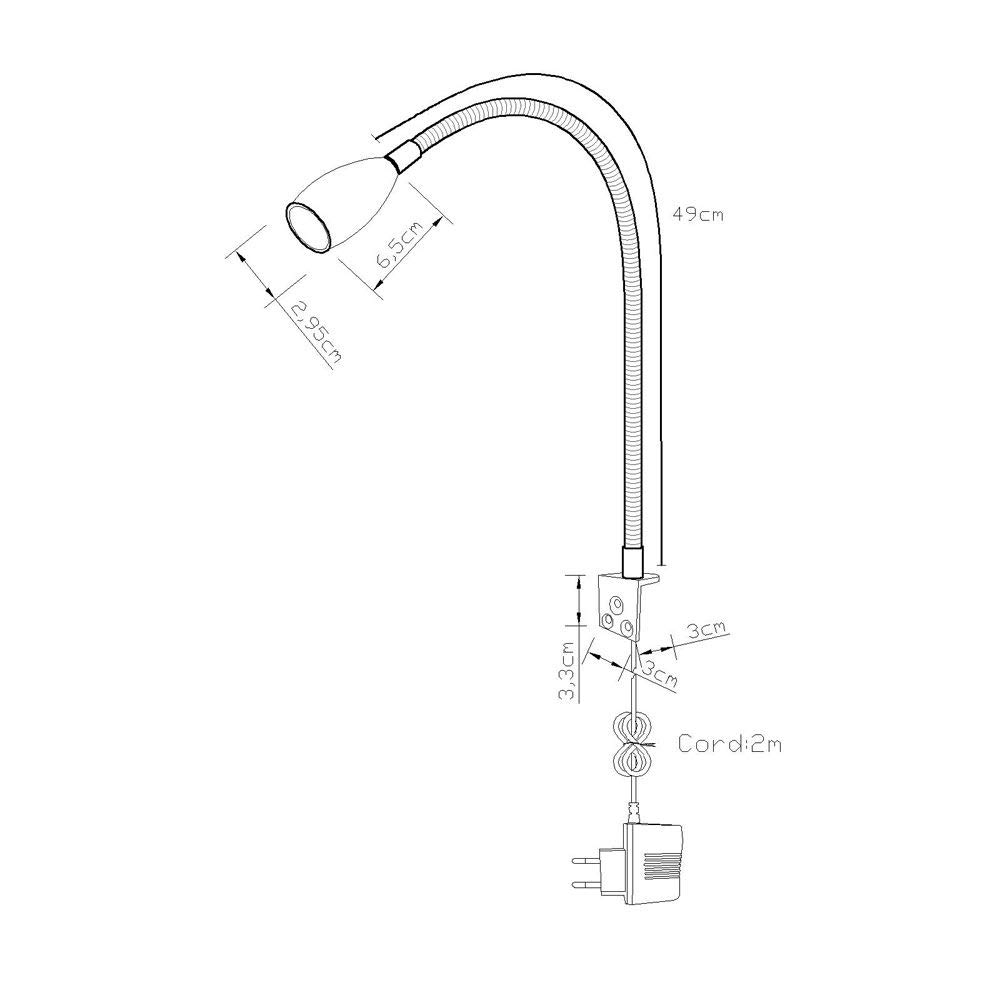 Lampe de lecture à LED,lampe de chevet,2 pièces en applique sur mur,bureau,bibliothèque,200lumens/3000k/3w/110-240V AC,angle de faisceau:30°,longueur du col:49cm,cordon d'alimentation:2m,blanc chaud