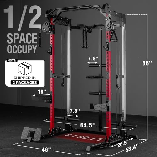 Image of Mikolo Power Cage, 2000LB Power Rack with Independent Dual Pulley System, Multi-Function Home Gym Workout Machine for Cable Crossover and Squat