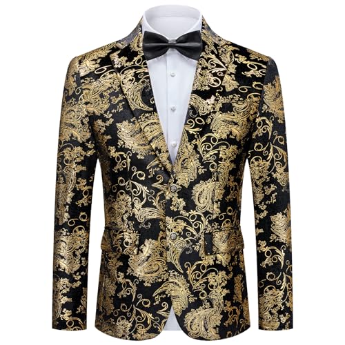 Autsel Paljett kavaj för män elegant jacka guld glitter kavaj casual kavajer för bröllop, Guldfärgad, XL