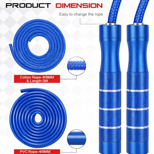 Image of Weighted Jump Rope - Heavy Jump Ropes with Adjustable Extra Thick Cable, Aluminum Handles, High-Speed Ball Bearings, Premium Skipping Rope for Workouts Crossfit Home Fitness MMA (Blue)