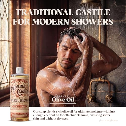 Image of Carolina Castile Soap Patchouli Bergamot Scented Castile Soap - Certified Organic, High Olive Oil Content, Non-Drying, Made with Organic Oils, Concentrated Natural Soap for Men and Women