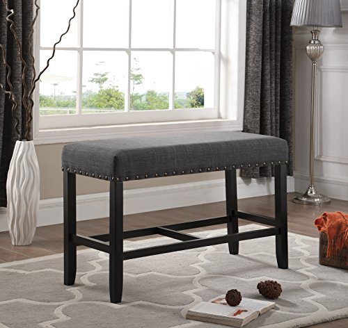 Comparison: Best Height For Kitchen Counter 10 Roundhill Furniture Biony Fabric Counter Height Dining Bench with Nailhead Trim, Grey