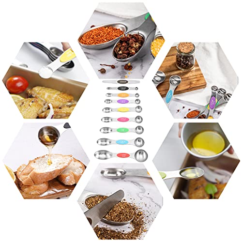 Set Of 9 Magnetic Measuring Spoons, Stainless Steel, Double-Headed Spoons, For Measuring Dry And Liquid Ingredients, Stackable Soup Spoons, Tea Spoons, Kitchen Tools (Color) #TOP3