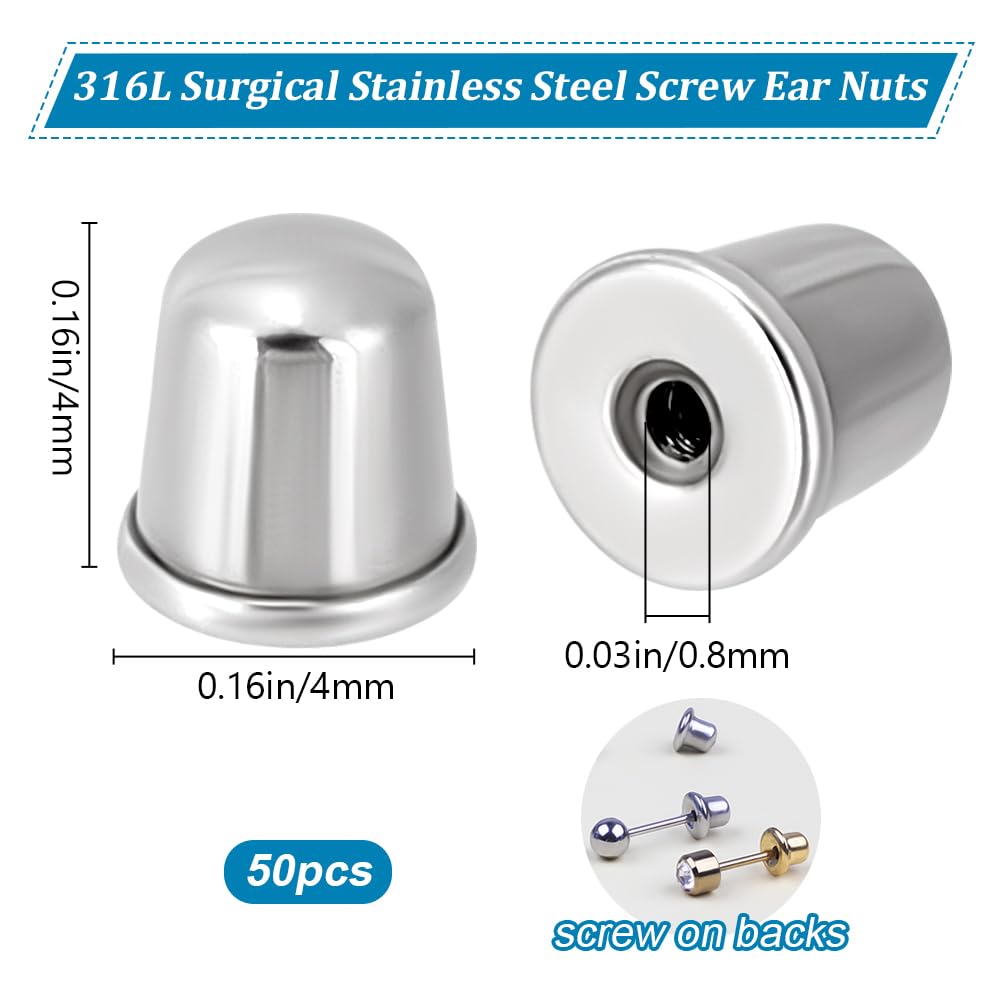Beebeecraft 1 Scatola 50 Pezzi Chiusure A Vite Sfera in Acciaio Inossidabile Placcato Oro 18k Geometria Piatto e Rotondo Chiusure per Orecchini di Ricambio per Gioielli Orecchino Che Effettua
