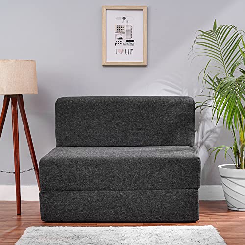 Image of Convertible Fabric Sofa Cum Bed | Foldable Double Foam & Washable Cover with Cushions | Modern Design Use Living Room & Guest Room (Dark-Grey-Multi-Star, 3X6 Ft)