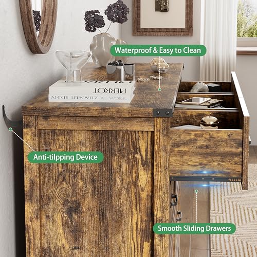Image of Dresser for Bedroom with 7 Drawers, 48 inch Wide Wood Chest of Drawers with Deep Drawers & Mental Handle, Modern Dresser TV Stand, Wooden Closet Storage Organizer for Living Room, Hallway, Entryway, Brown