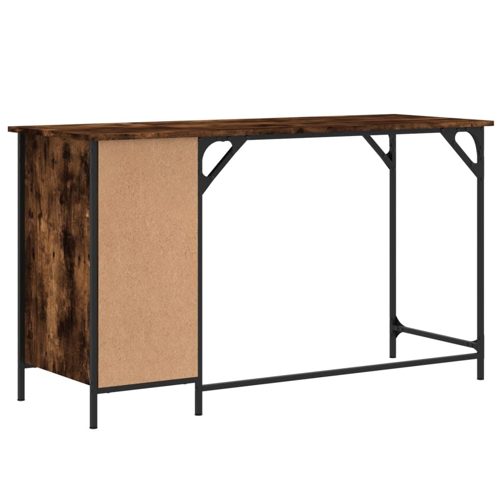 Computertisch Räuchereiche 131x48x75 cm Holzwerkstoff mit Metallrahmen, Schublade, Regal und Tastaturablage, Homeoffice Arbeitsplatz für PC, Laptop, Gaming und Büroorganisation