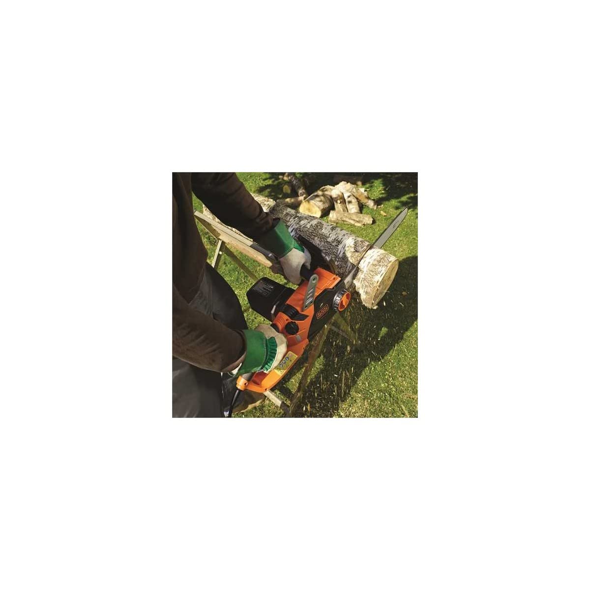 BLACK+DECKER Cs2245-Qs Motosega Elettrica Lunghezza Barra E Capacità Di Taglio 45 Cm, Doppia Impugnatura 2200 W, Arancione Nero, ‎28 X 53.2 X 25 Cm, 6 Kg