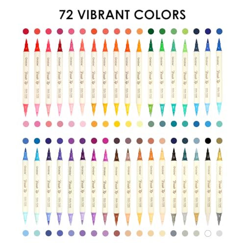 Image of Grabie 72 Colors Acrylic Paint Markers, 36 Pack Dual Tip Soft Brush Acrylic Markers, Water-Based Paint Pens for Paper, Rock Painting, Wood, Canvas, Glass, Fabric, DIY Craft Art Supplies for All Ages