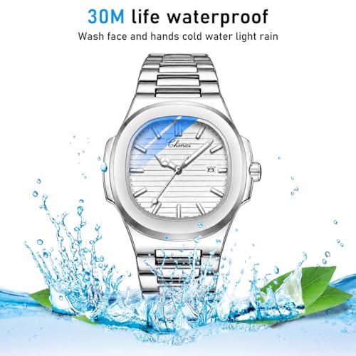 Image of Gosasa Fashion Men's Watches Date Business Watch Stainless Steel Luxury Style Luminous Quartz Waterproof Analog Display Male Wristwatch