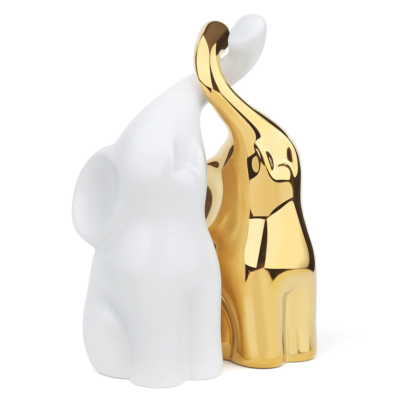 GUJOXILA Pair of Loving Elephant Ornament for Women Her Wedding Gift White Gold Ceramic Elephant Figurines Statue Home Living Room Shelves Decoration