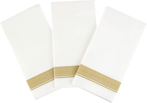 Miniatura 5 de Servilletas rectangulares blancas con borde dorado, paquete de 50 servilletas de papel elegantes, servilletas desechables de 22 x 22 pulgadas,