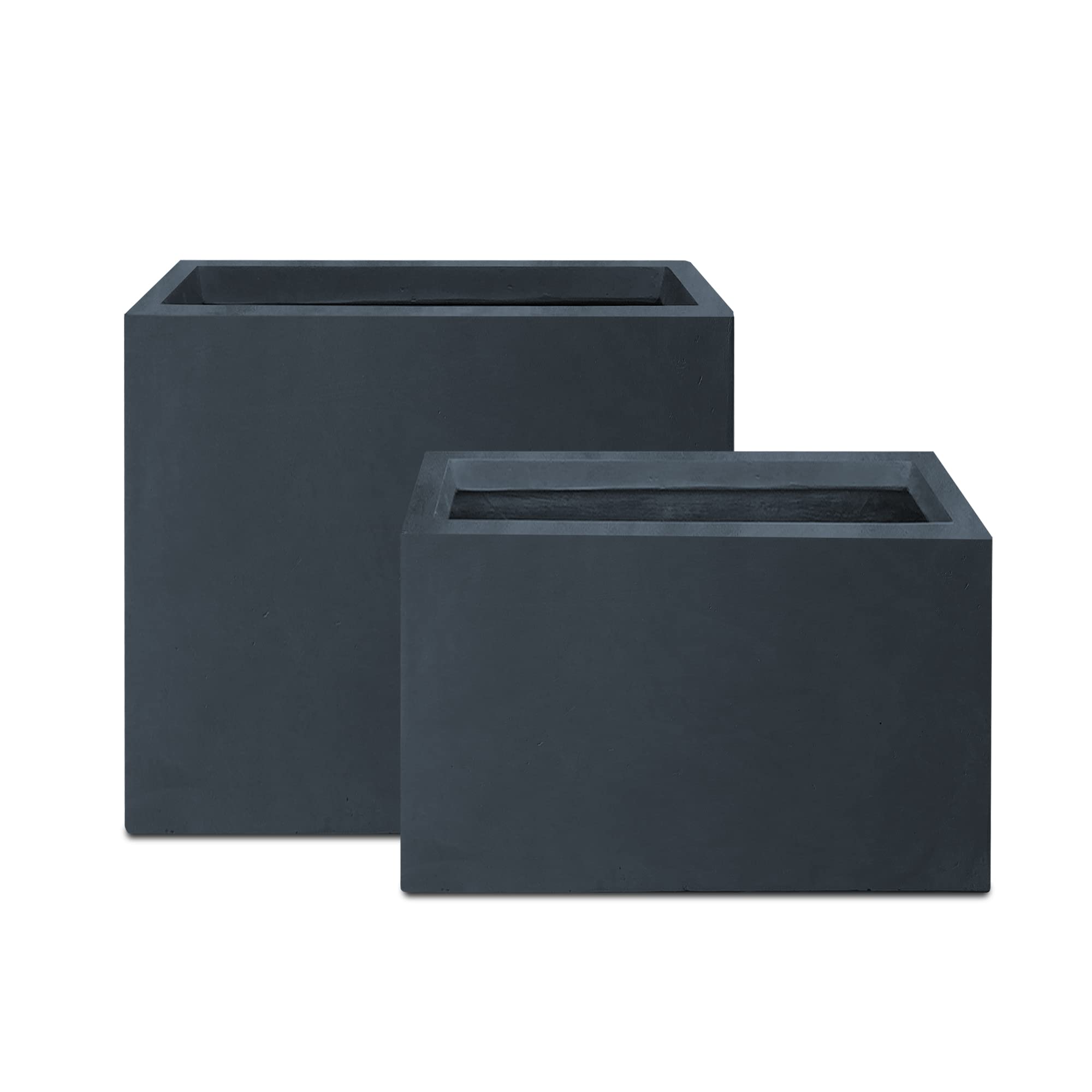Kante 23.6" and 19.4" L Rectangular Charcoal Finish Lightweight Concrete Long Planters with Drainage Hole (Set of 2), Outdoor/Indoor Modern Planter for Garden, Patio, Deck, Living Room